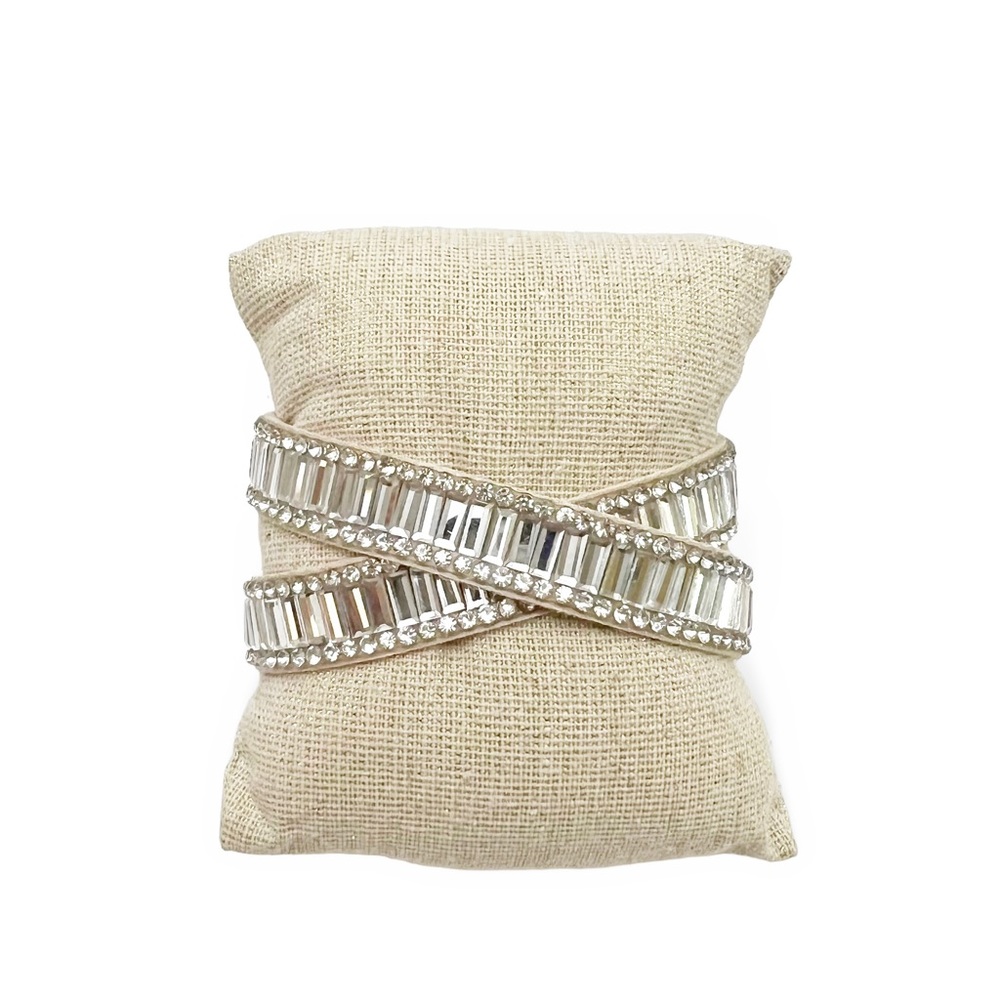 Bella Jack Clear Crystal Beige Faux Suede Wrap Bracelet NEW